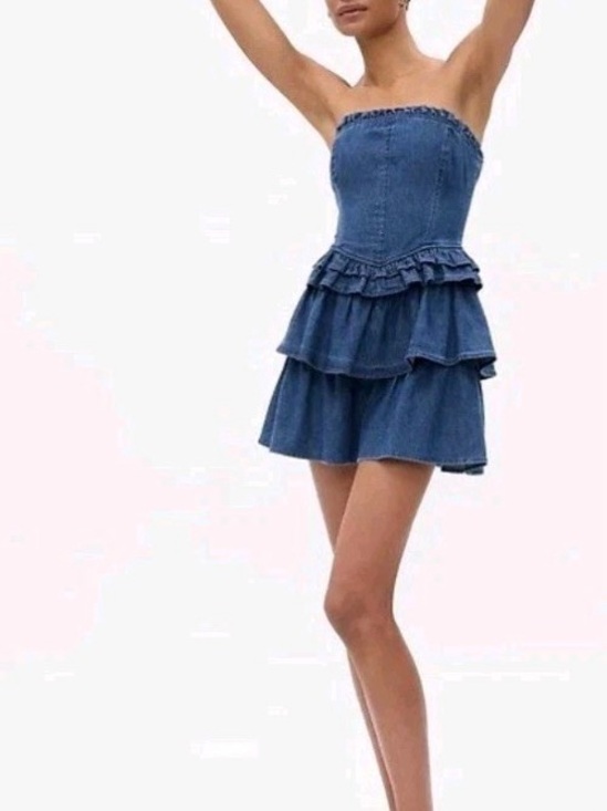 LoveShackFancy Dresses & Skirts - Gap- Love Shack Facy Strapless Tiered Denim Mini Dress - Blue